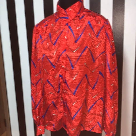 Vintage Red White and Blue High Neck Blouse Patriotic Retro Secretary Size Med - Picture 13 of 17